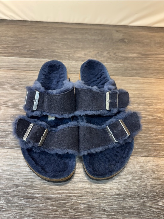 Birkenstock Shoes - Birkenstock Navy Suede Shearling Arizona fur lined Sandals Sz 38 (j295)
